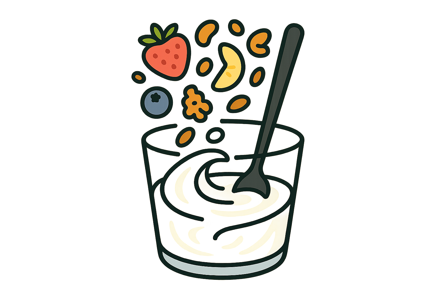 maak een icoontje dat het mixen van yoghurt en ingrediënten van een ontbijtshake voorstelt